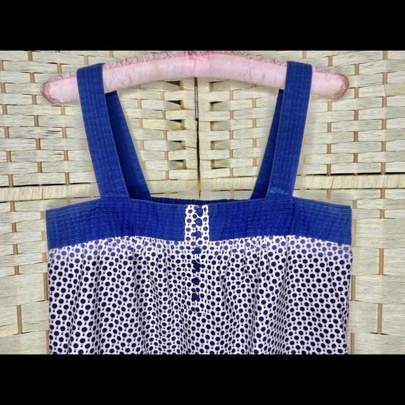 J. Crew Navy White Cotton Wide Strap Sleeveless Top Buttons Pintucks - Picture 2 of 6